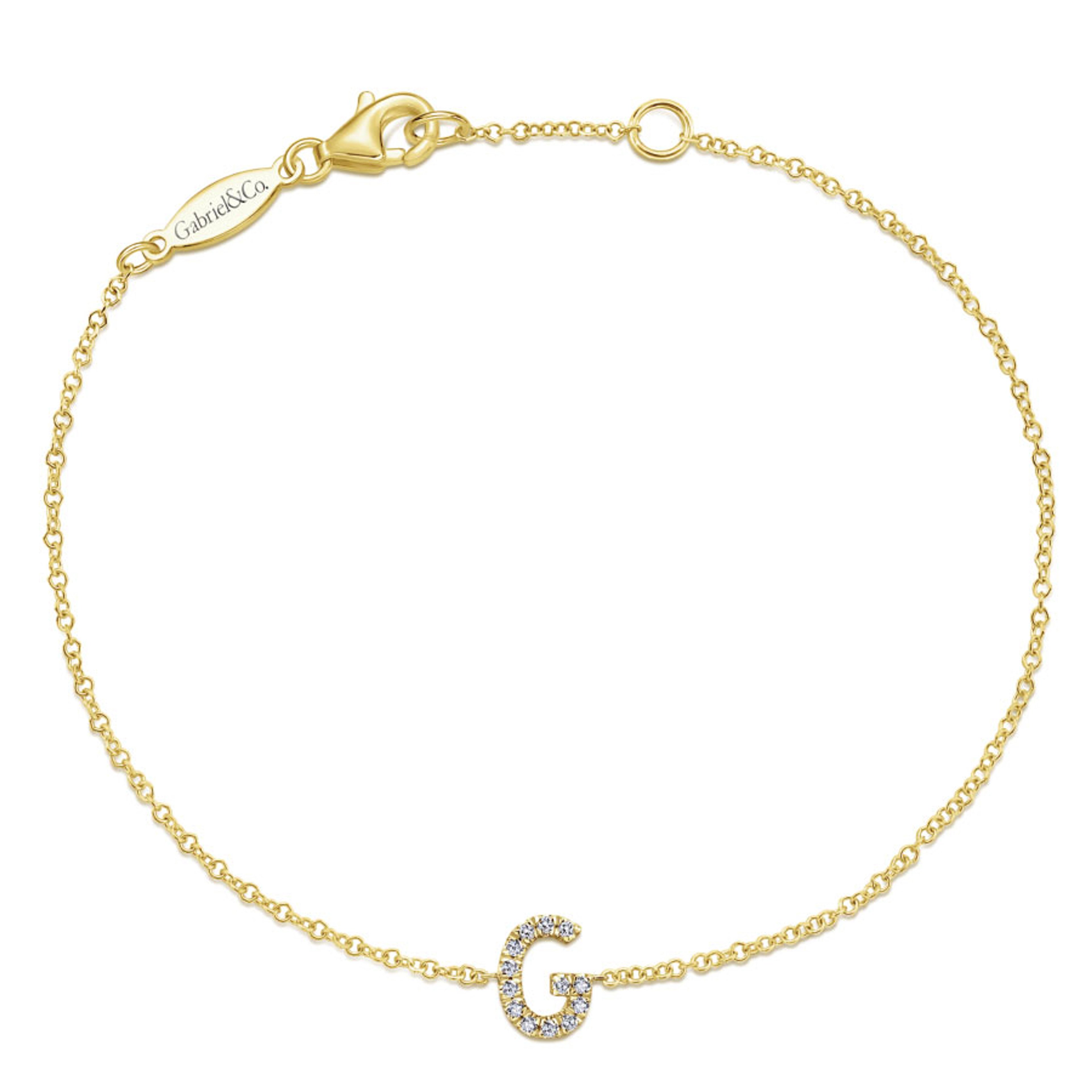 14K yellow gold diamond initial charm bracelet