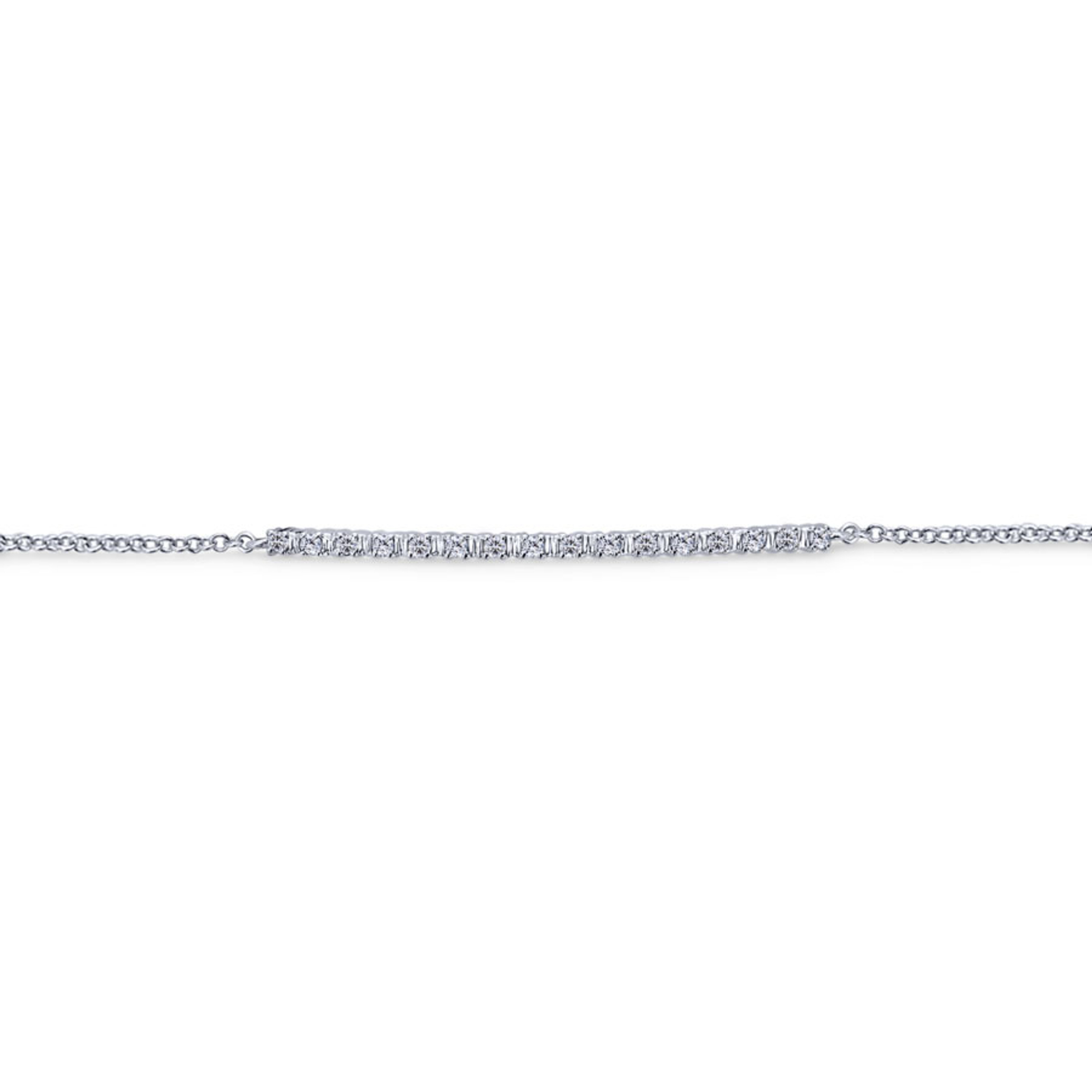 14K white gold chain bracelet with pave diamond bar