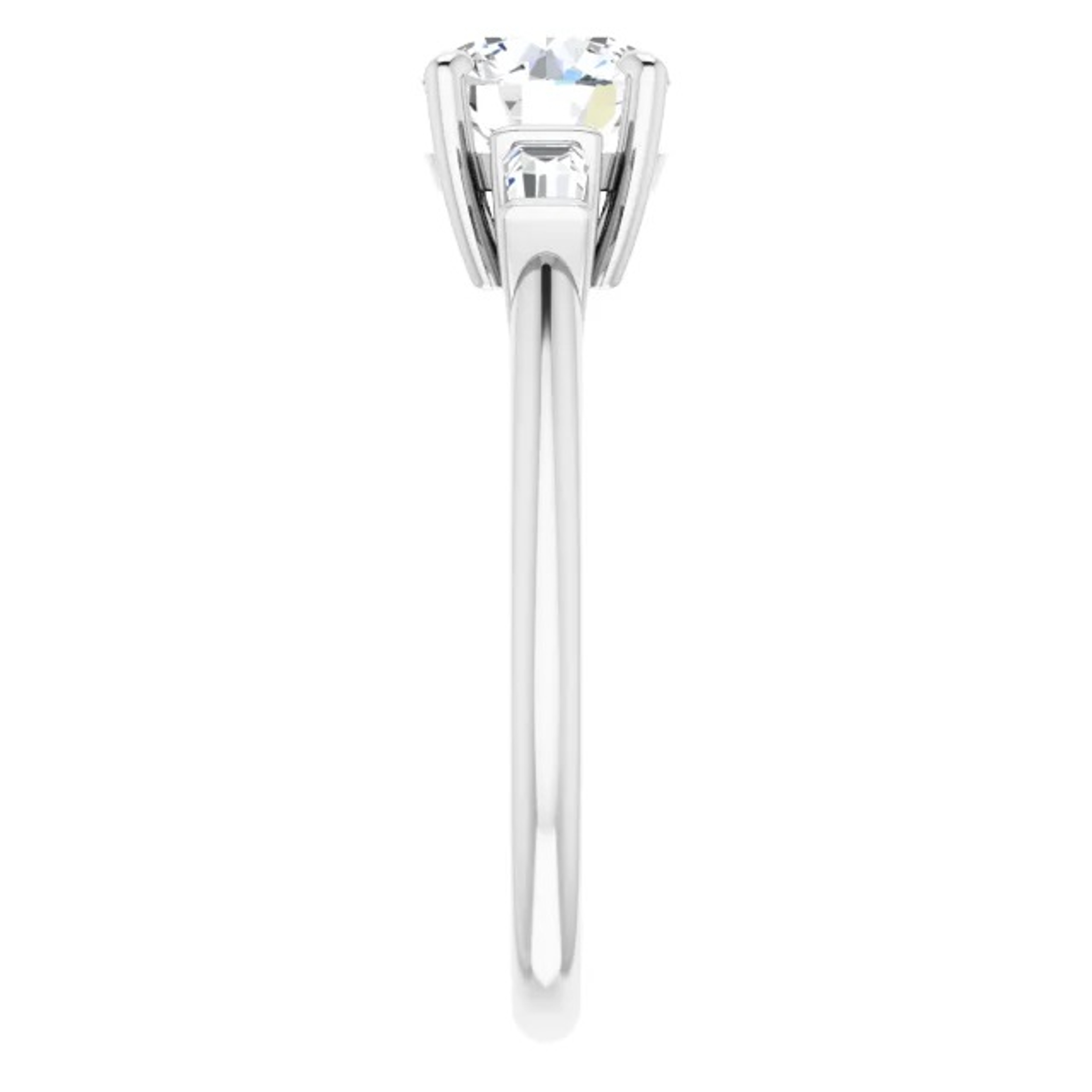 three stone engagement ring with tapered baguette diamond accent stones