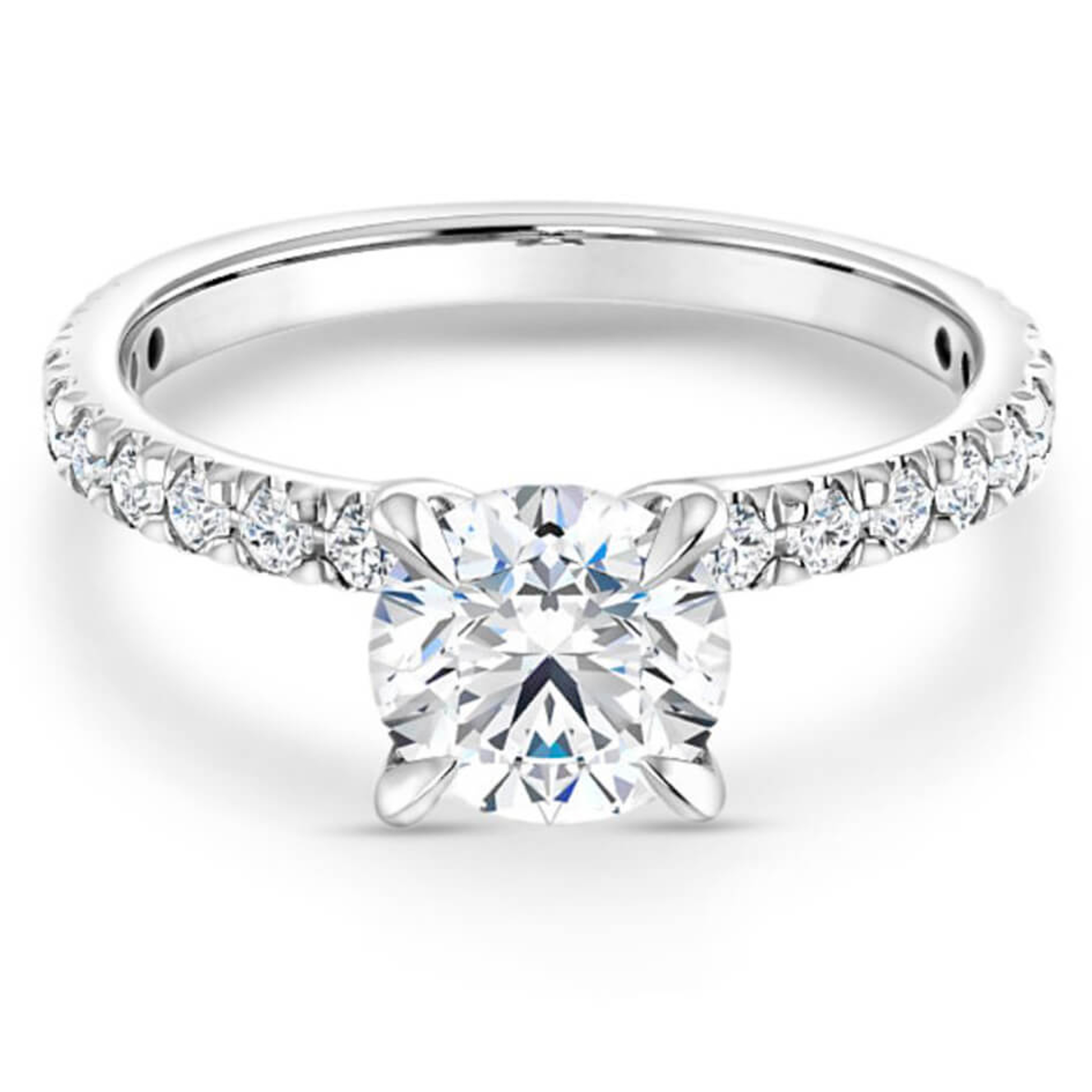 straight engagement ring with diamond accented band