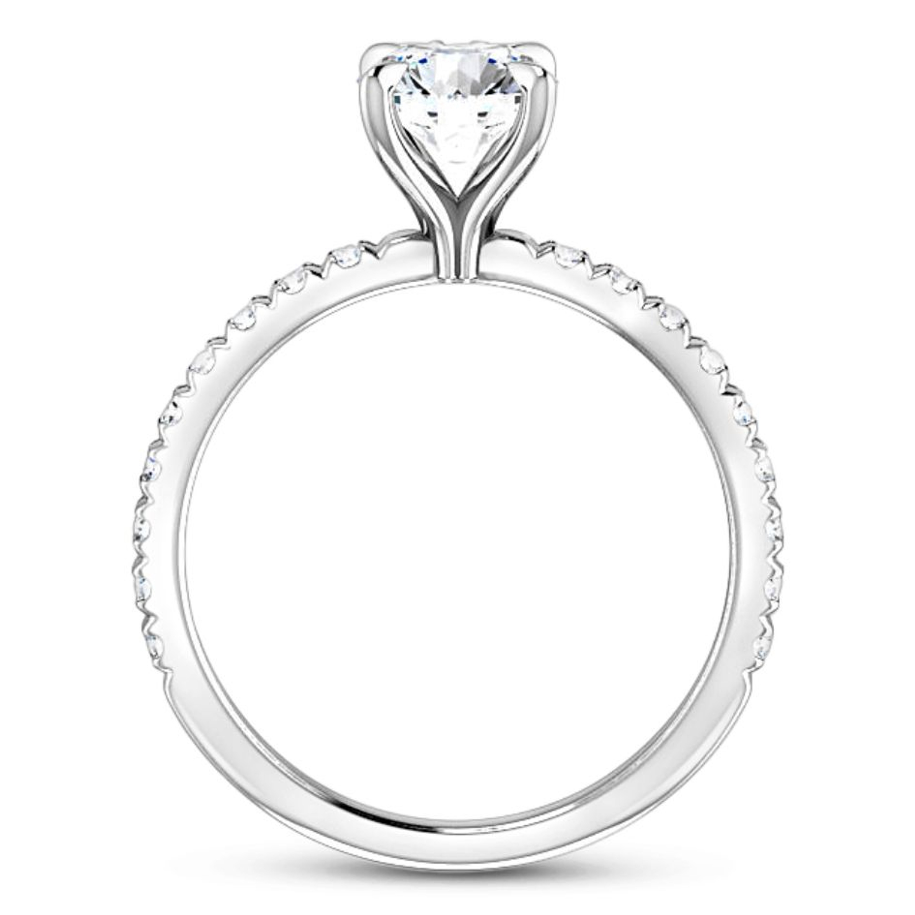 straight engagement ring with diamond accented band