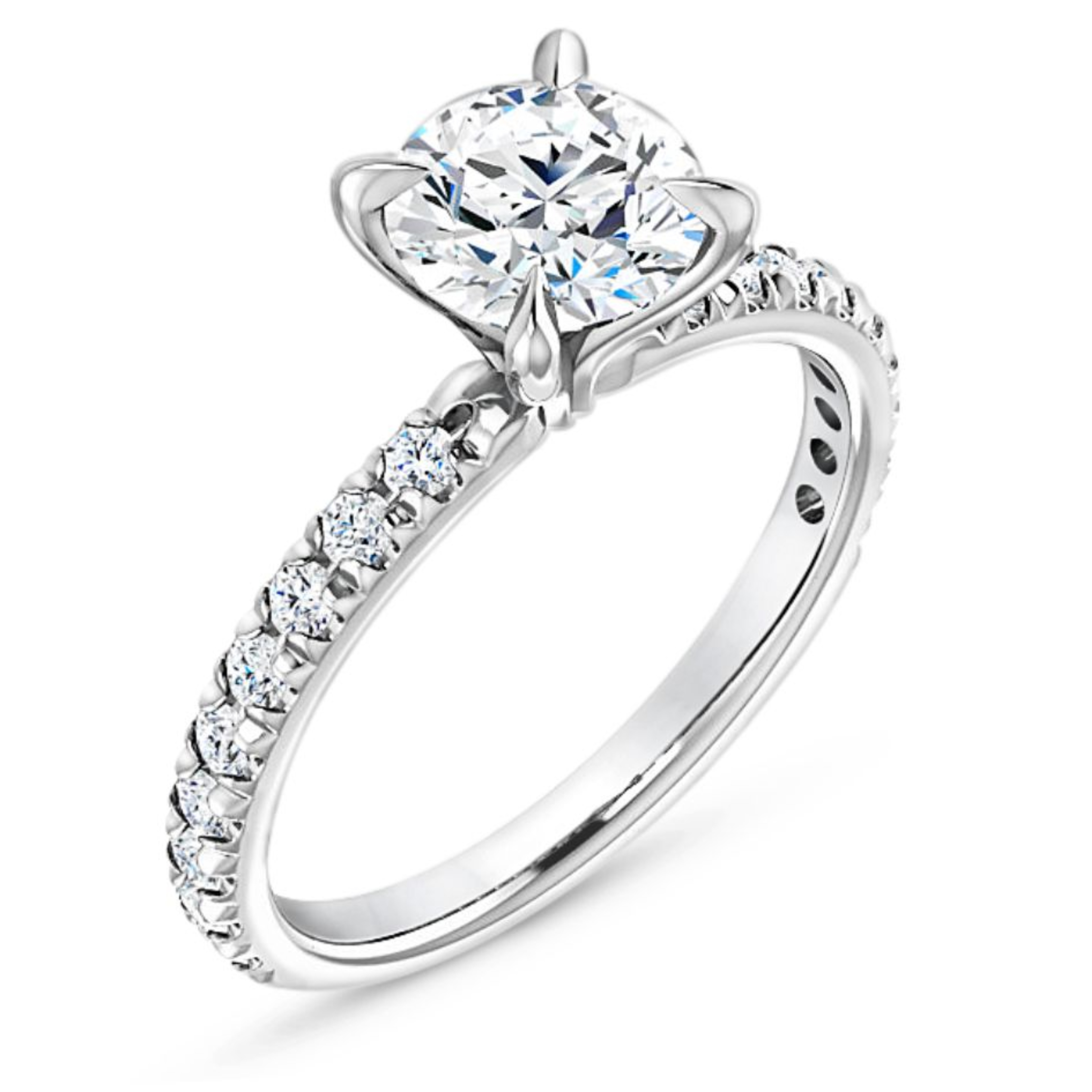 straight engagement ring with diamond accented band