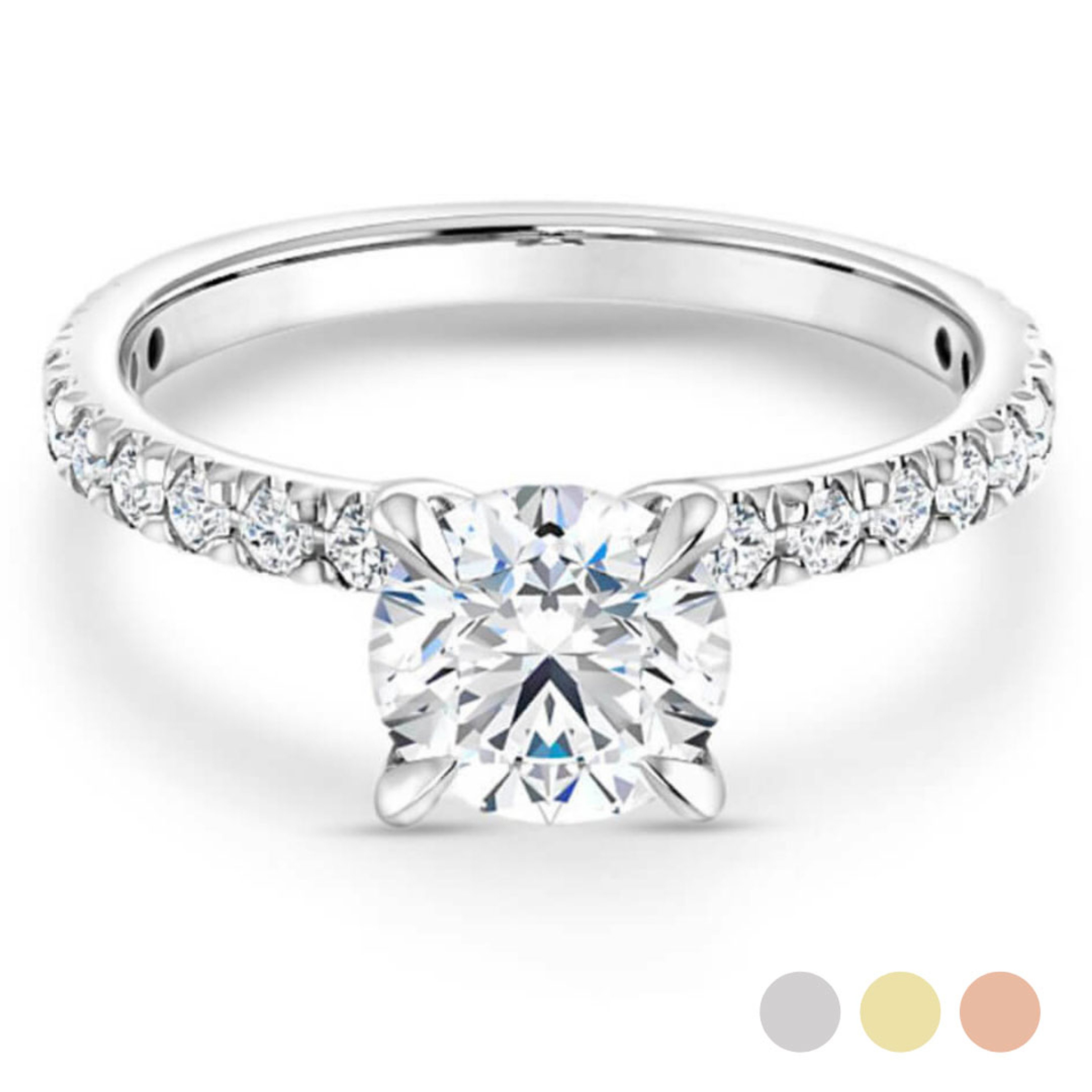 straight engagement ring with diamond accented band