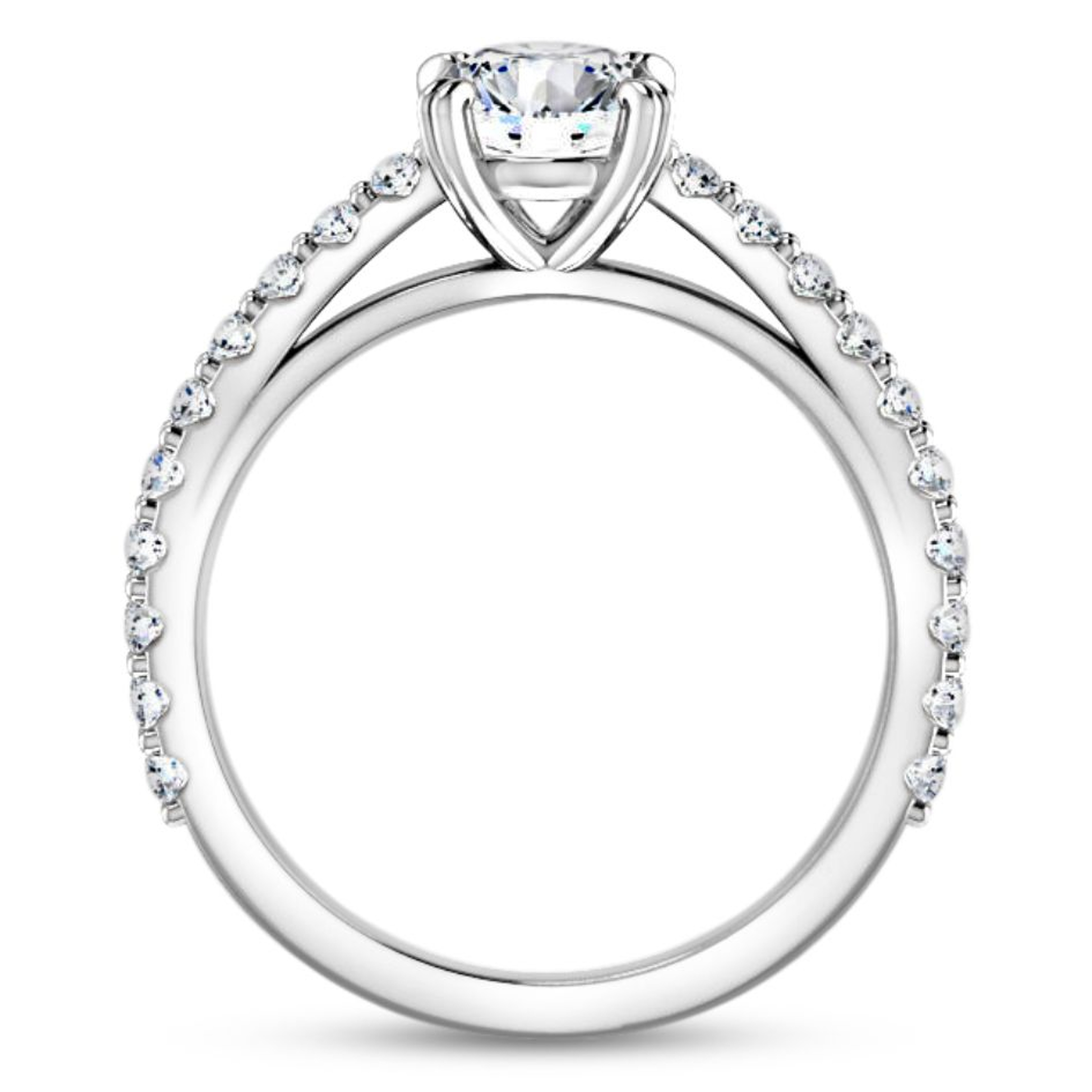 straight cathedral engagement ring with diamond accented band