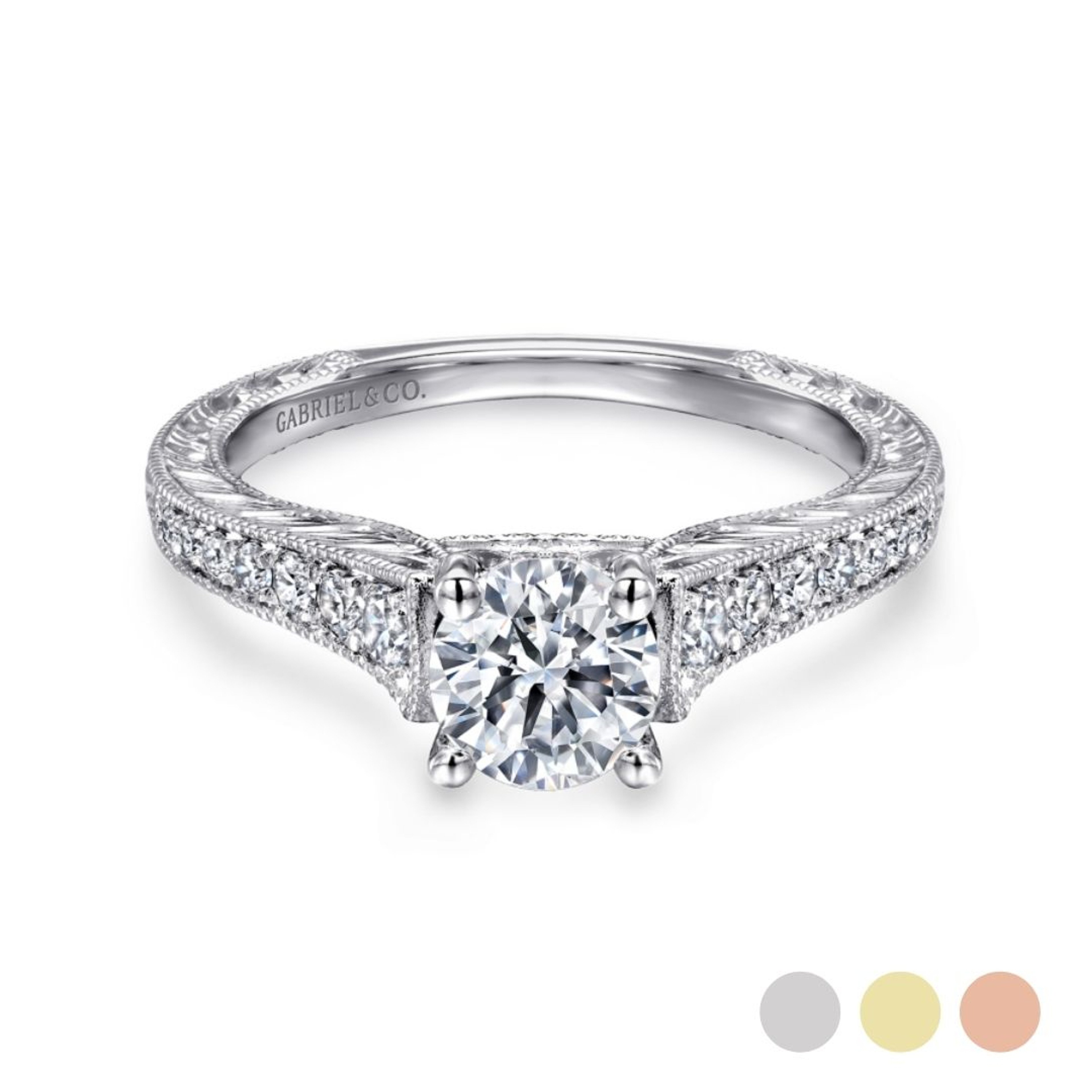 14K gold straight engagement ring with channel set diamond band