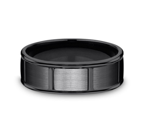 The Gambit 7.00 mm Black Titanium Vertical Groove Wedding Ring