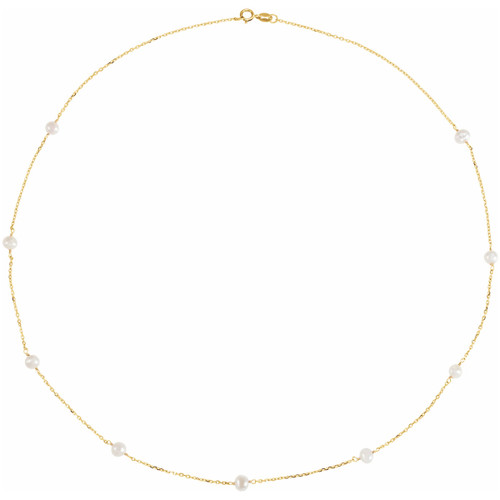 14K yellow gold pearl station necklace