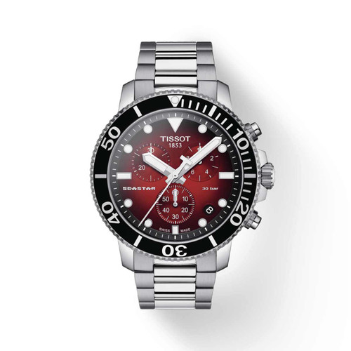 Tissot 45MM Seastar 100 Quartz Chronograph Red Men's Watch