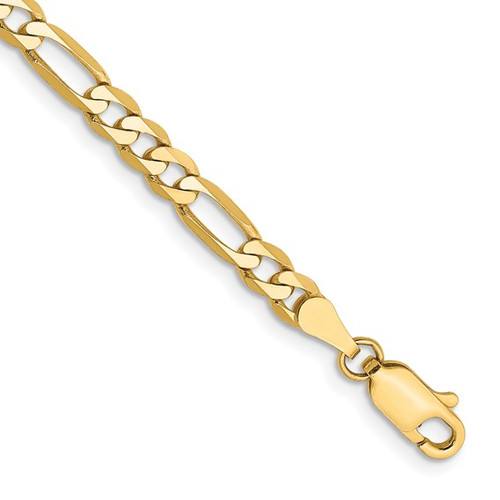 4MM 14K Yellow Gold Flat Figaro Chain Bracelet