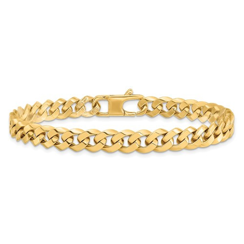 7MM 14K Yellow Gold Beveled Curb Chain Bracelet