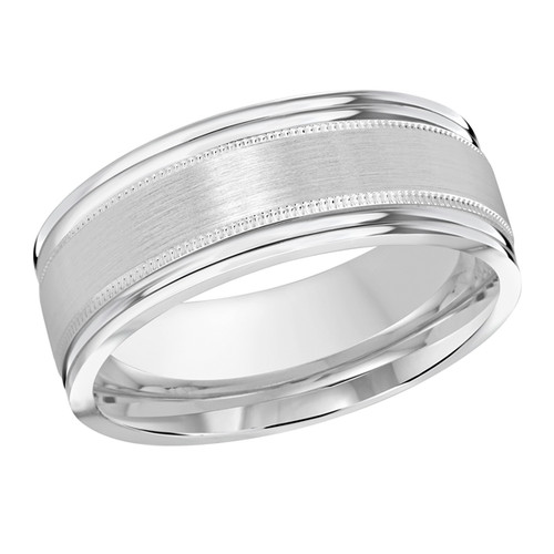 14K gold wedding ring with satin finish and milgrain detailing on the edges