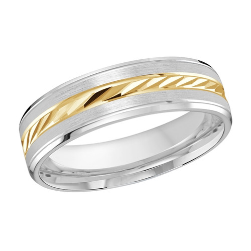 Rutherford 14K Two-Tone Gold Etched & Satin Wedding Ring