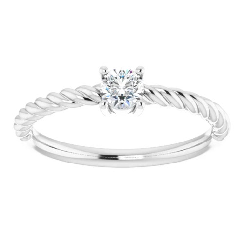 14K gold promise ring with white sapphire center stone and twisted rope band