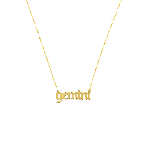 14K yellow gold zodiac script necklace