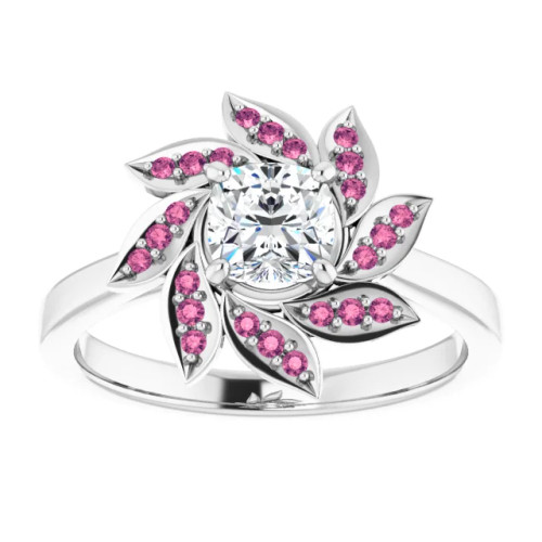 Zahara 14K White Gold Floral-Inspired Pink Sapphire Halo Engagement Ring