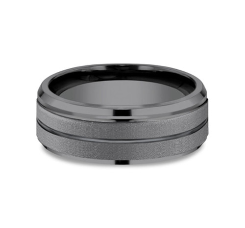 The Kilo 8.00 mm Dark Tantalum Powder Coated Center Groove Wedding Ring - Size 10