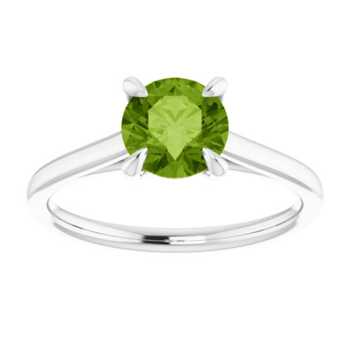 14K gold solitaire engagement ring with round peridot center stone and polished band