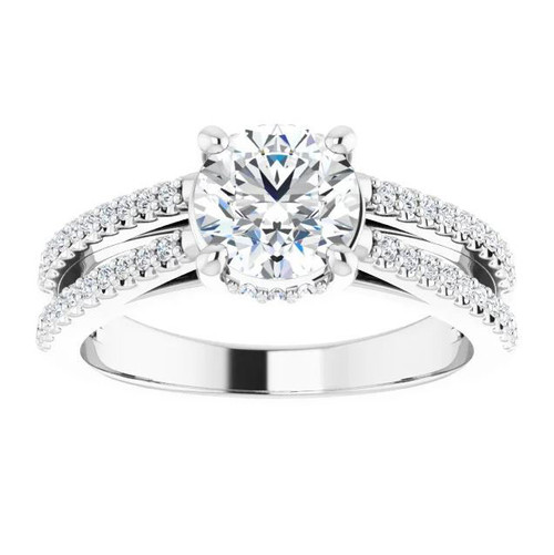 double-band engagement ring with diamond accented band and hidden halo of diamonds