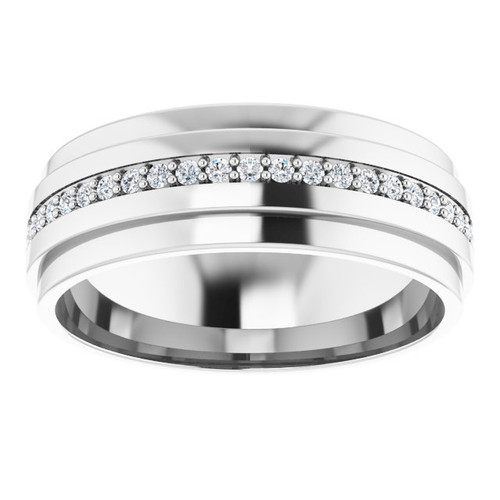 14K gold moissanite eternity ring with polished finish