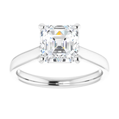 soliltaire cathedral engagement ring with asscher cut moissanite center stone