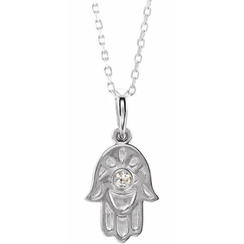 Hamsa Hand 14K Gold Diamond Pendant Necklace (1/15 TCW)