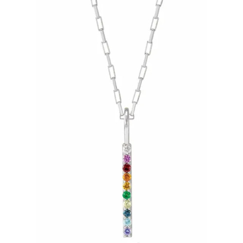 Caroline 14K Gold Vertical Rainbow Gemstone Pendant Necklace (1/6 CT DEW)