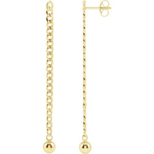 14K yellow gold curb chain drop earrings with bead
