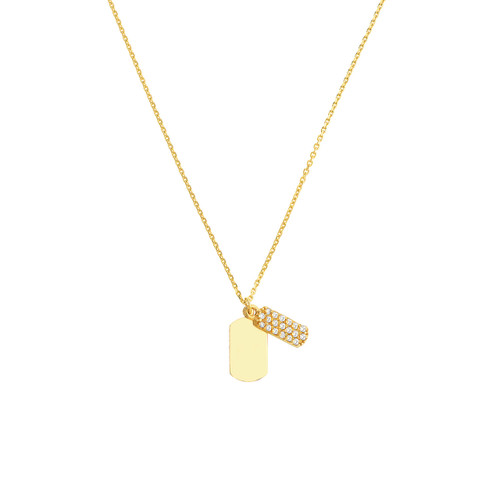 14K Yellow Gold Mini Double Diamond Dog Tag Necklace