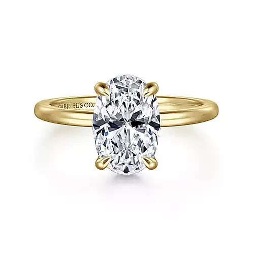 Rainah 14K Yellow Gold Oval Moissanite Solitaire Hidden Halo Engagement Ring (2 1/4 TCW)