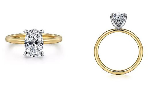 14k Yellow Gold Band with 14k White Gold Solitaire Setting with Hidden Halo - 2.51ct Oval Lab Grown Diamond