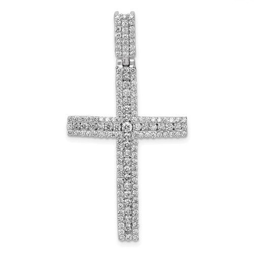 14K White Gold Micro Pave Diamond Cross Pendant (1 1/10 TCW)