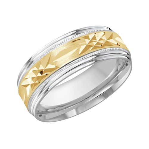 Paxton 14K Two-Tone Gold Etched Satin Finish Wedding Ring