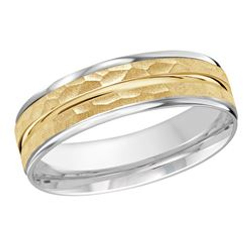 Silas 14K Two-Tone Hammered Finish Horizonal Groove Wedding Ring