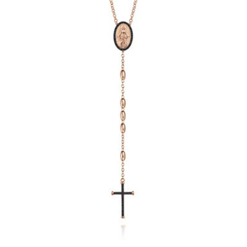 14K Yellow Gold Black Diamond Rosary Necklace