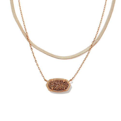 Kendra Scott Elisa Herringbone Multistrand Necklace in Rose Gold Drusy