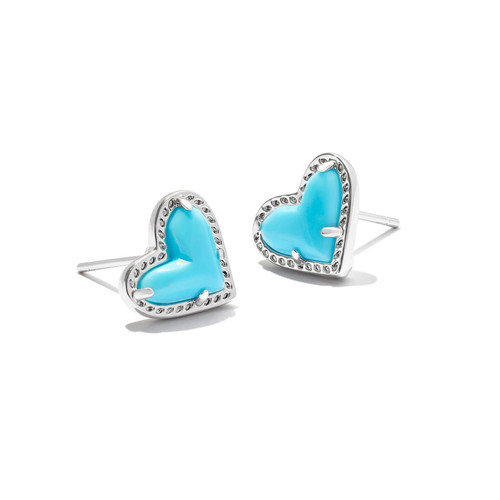 Kendra Scott Ari Heart Stud Earrings in Silver Turquoise Magesite