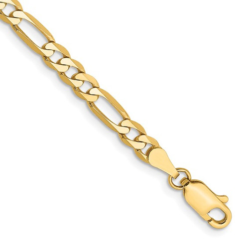 4MM 14K Yellow Gold Flat Figaro Chain  Bracelet