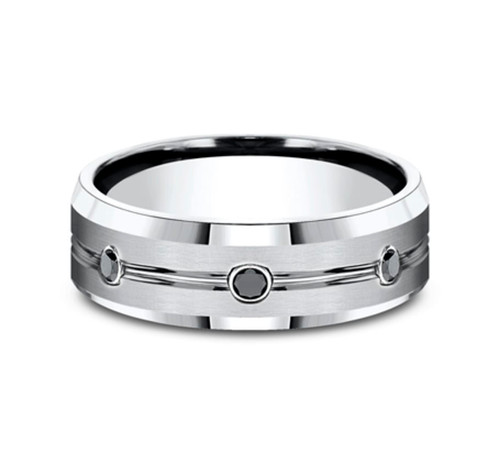 The Saber 7.50 mm White Cobalt Double Groove & Black Diamond Wedding Ring (1/5 TCW)