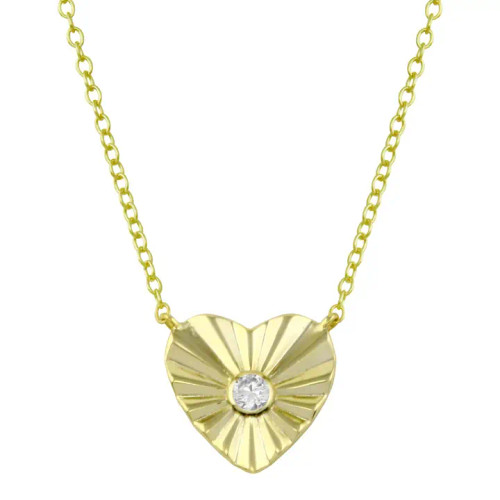 14K Yellow Gold Plated Fluted Heart Pendant Necklace