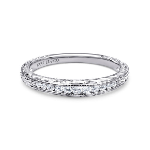 channel-set diamond wedding ring with milgrain detailing