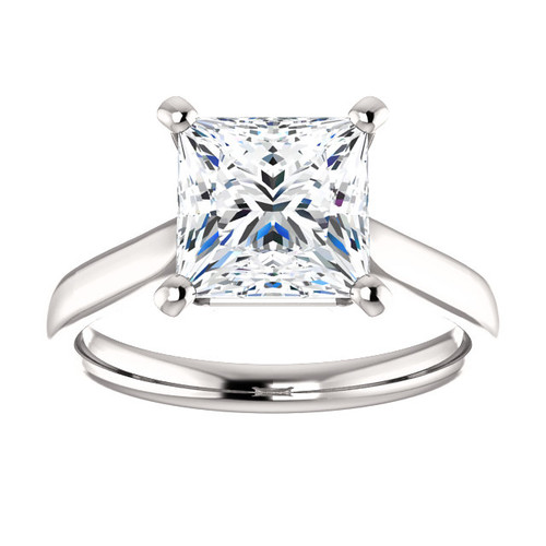 solitaire engagement ring with princess cut moissanite center stone and polished band