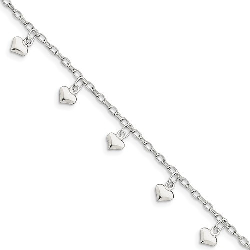 sterling silver anklet with heart charms