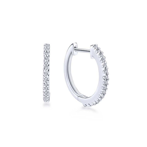 14K white gold scalloped diamond huggie earrings