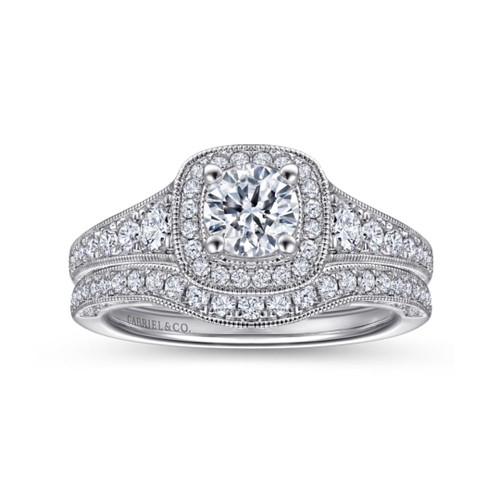 Florence Vintage-Inspired Round Diamond Halo Preset Bridal Set (3/4 TCW)