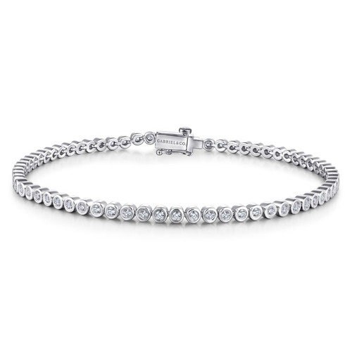 14K white gold tennis bracelet with bezel set natural diamonds