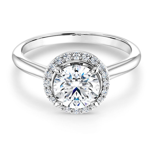 halo engagement ring with plain band and hidden diamond detail