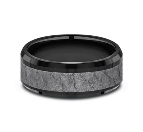 The Vesuvius 8.00 mm Black Titanium & Grey Tantalum Lava Rock Texture Wedding Ring