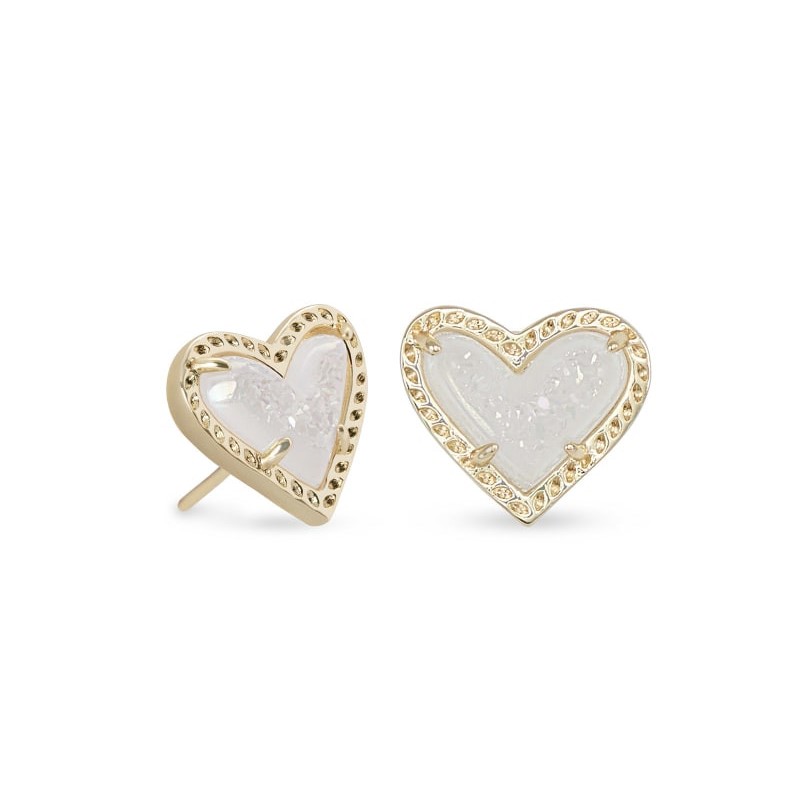 kendra scott ari heart stud earrings in iridescent drusy