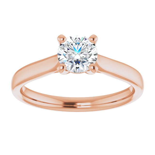14K rose gold solitaire engagement ring with round lab grown diamond center stone
