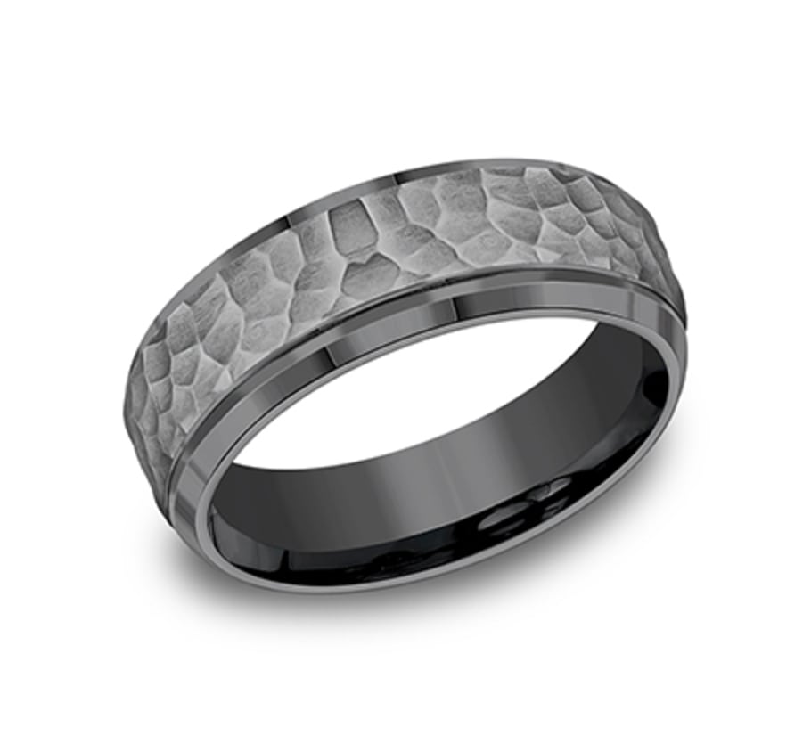 7.50 mm Dark Tantalum Hammered Finish Wedding Ring